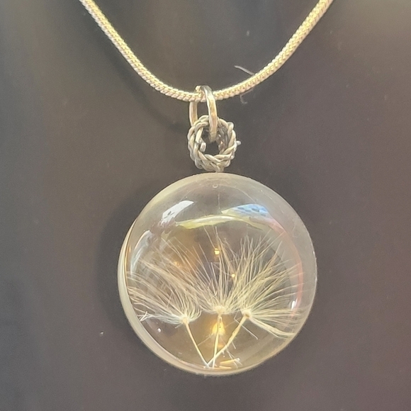 New Dandelion Seed In Glass Wire Wrapped Necklace 18 inch With Chain Extension - Picture 2 of 10